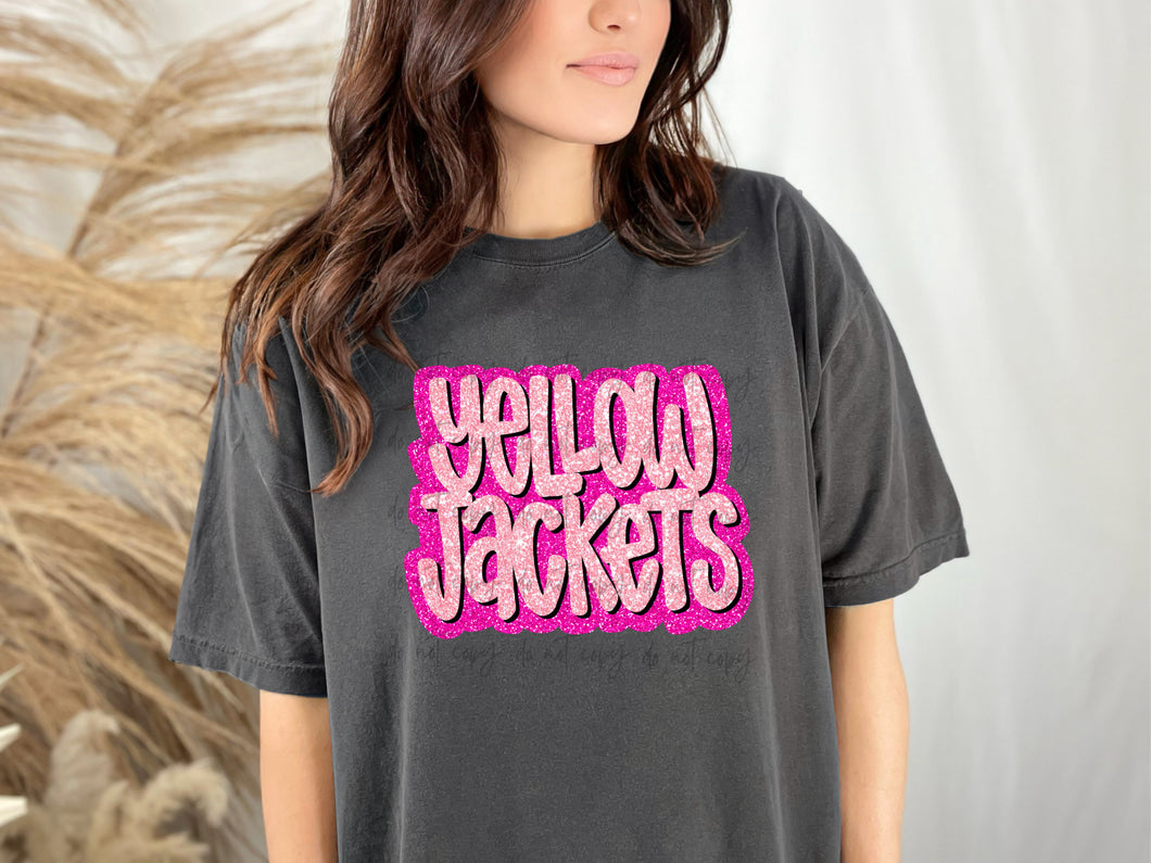 Yellow Jackets Pink Glitter Mascot TRANSFER