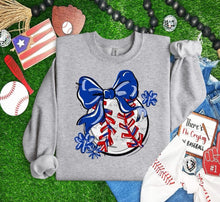 Load image into Gallery viewer, Play Ball Baseball Bow With Flower DROPDOWN TRANSFER BIA
