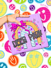 Load image into Gallery viewer, Rainbow Crayon Pink Bow School Mascots DROPDOWN TRANSFER CAP JUNE 26
