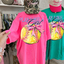 Load image into Gallery viewer, Play Like A Girl Pink Bow Paint Sports Balls DROPDOWN TRANSFER KAYNDI JAN 26
