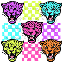 Load image into Gallery viewer, Neon Check Distressed Mascots TRANSFER CYBER JUNE 26
