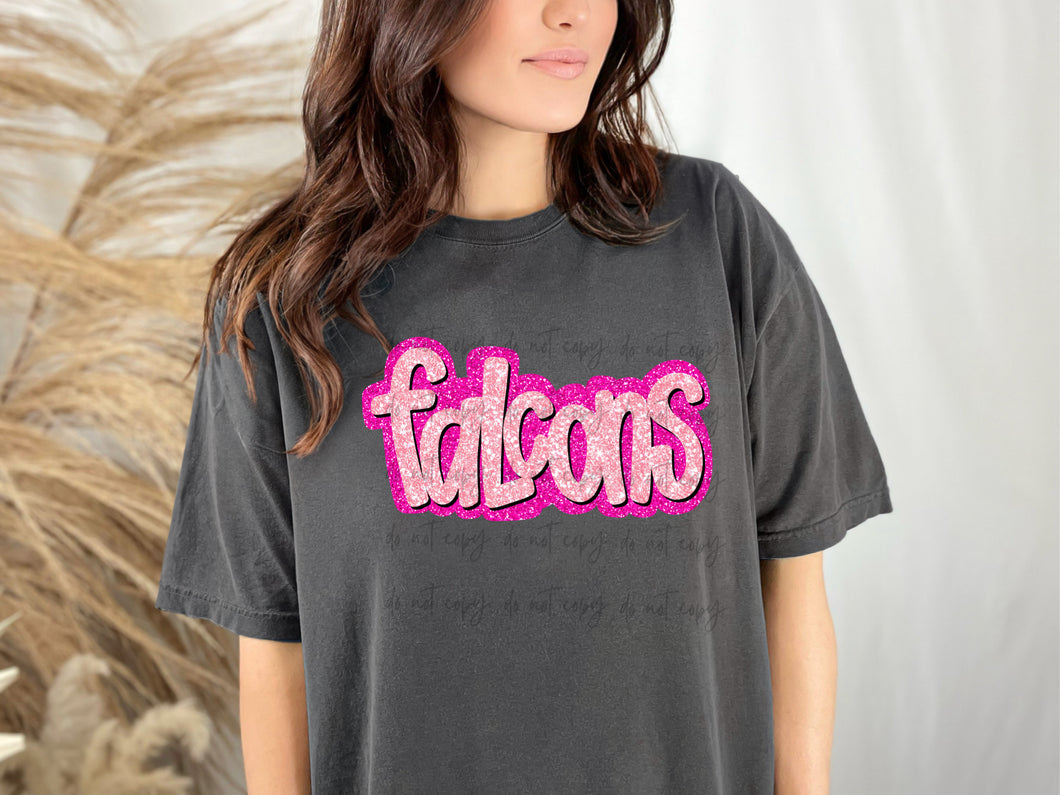 Falcons Pink Glitter Mascot TRANSFER