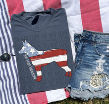 Load image into Gallery viewer, Patriotic Dog Designs White Text SWD MAY DROPDOWN TRANSFER
