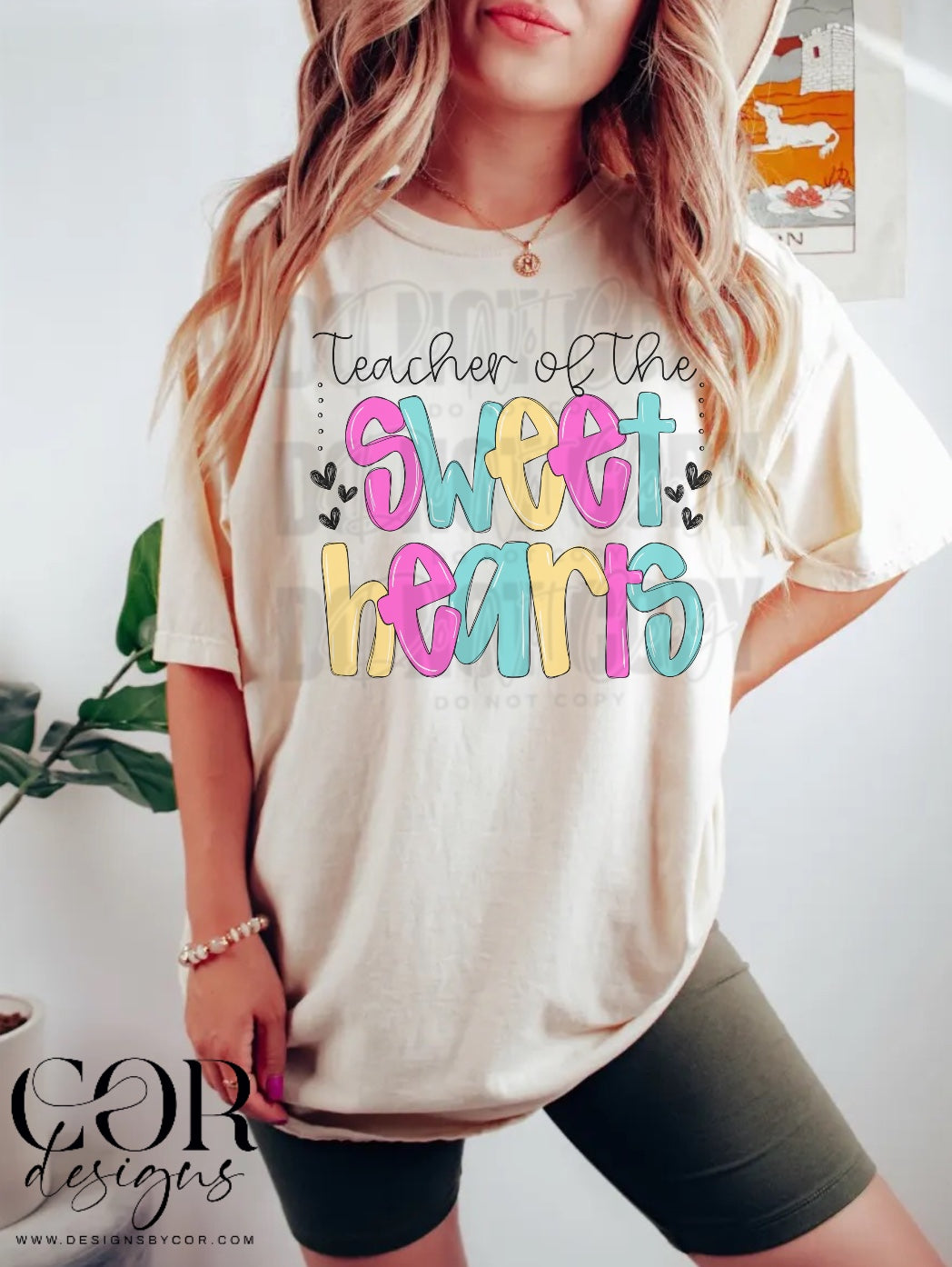 Teacher Of The Sweet Hearts Pink Blue Yellow TRANSFER COR