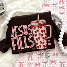 Load image into Gallery viewer, Jesus Fills My Cup Pink Red Faux Embroidery TRANSFER DWS JAN 26
