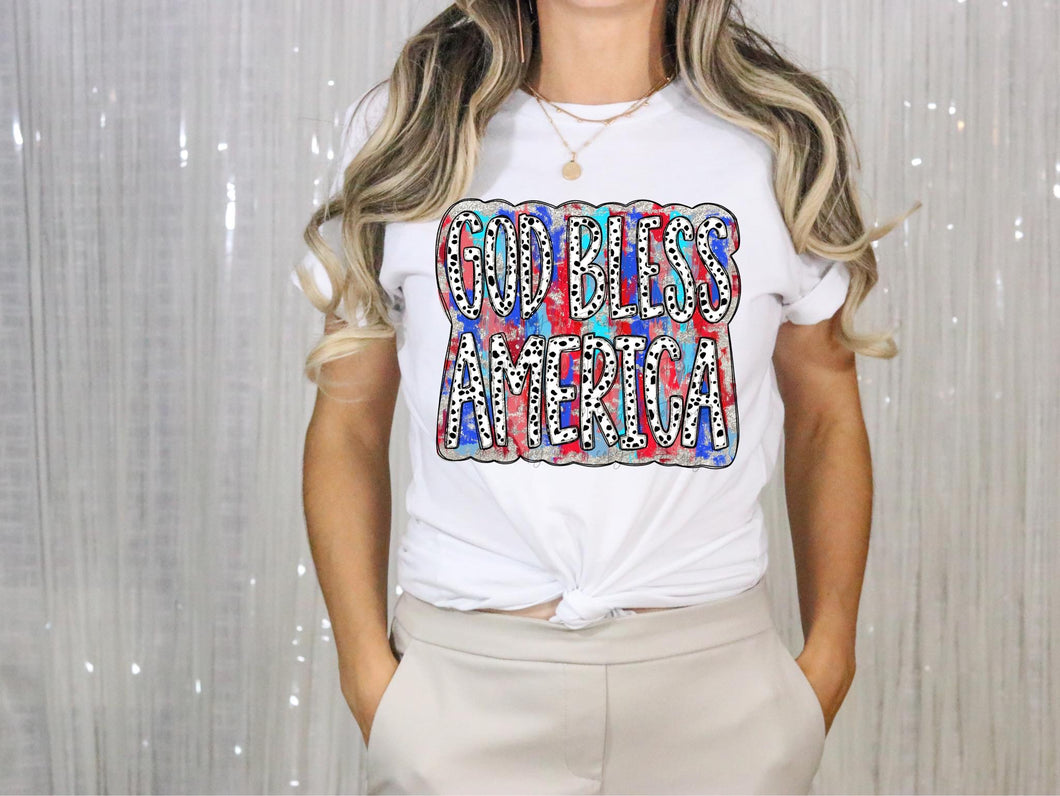 God Bless America Red Blue Silver Dots TRANSFER