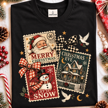 Load image into Gallery viewer, Merry Christmas Postage Stamps Checker Bow Collage DTF TRANSFER TUESDAY
