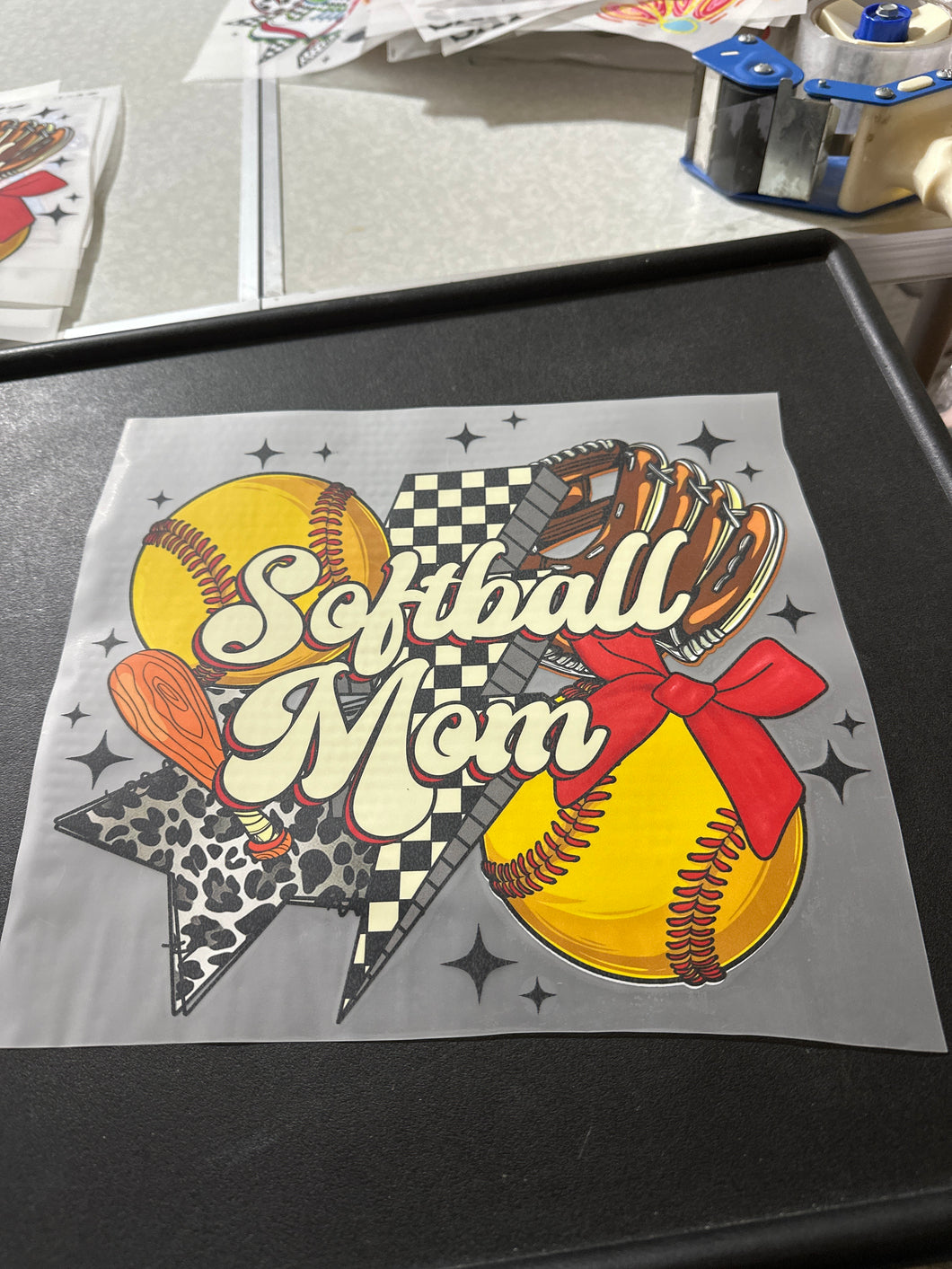 Softball Mom Black Leopard Checker Bolt RTS DTF TRANSFER