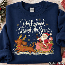Load image into Gallery viewer, Dachshund Through The Snow Faux Glitter Santa Sleigh TRANSFER UAC AUG 26
