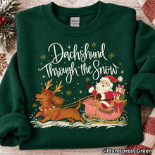 Load image into Gallery viewer, Dachshund Through The Snow Faux Glitter Santa Sleigh TRANSFER UAC AUG 26
