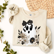 Load image into Gallery viewer, Ghost With Black Brown Beige Flowers And Black Glitter Bow TRANSFER SDD DEC 25
