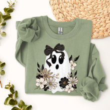 Load image into Gallery viewer, Ghost With Black Brown Beige Flowers And Black Glitter Bow TRANSFER SDD DEC 25
