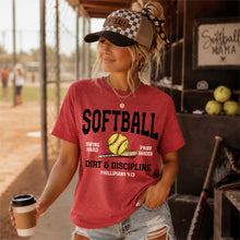 Load image into Gallery viewer, Baseball Softball Dirt And Discipline Phillipians 4:13 DROPDOWN TRANSFER SDD JUNE 26
