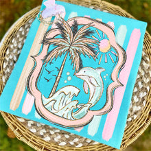 Load image into Gallery viewer, Palm Dolphin And Waves Pink And Gold Glitter Frame TRANSFER SDD APR 26
