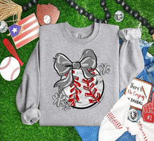 Load image into Gallery viewer, Play Ball Baseball Bow With Flower DROPDOWN TRANSFER BIA
