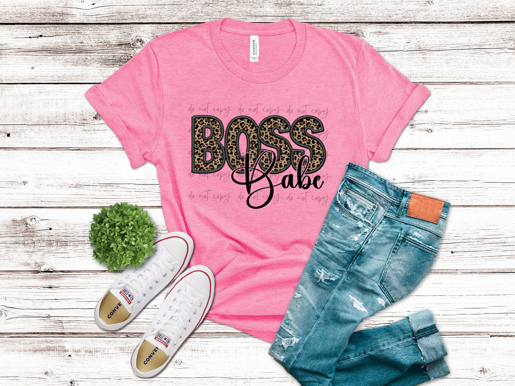 Boss Babe Leopard Faux Embroidery TRANSFER