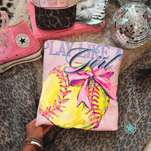 Load image into Gallery viewer, Play Like A Girl Pink Bow Paint Sports Balls DROPDOWN TRANSFER KAYNDI JAN 26
