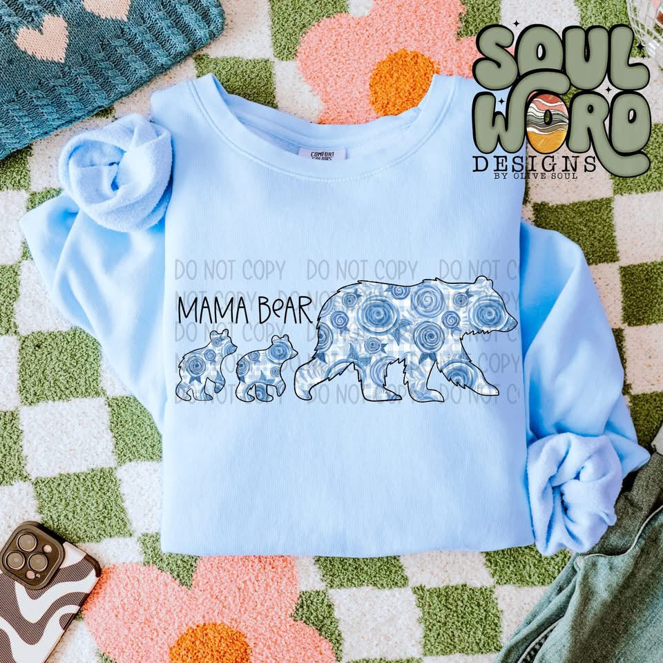Blue Floral Mama Bear 2 Cub TRANSFER SWD FEB