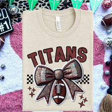 Load image into Gallery viewer, Football Bow Faux Embroidery Mascot DROPDOWN TRANSFER HMWK 24
