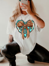 Load image into Gallery viewer, Turquoise Heart Bow With SLEEVE OPTION TRANSFER AGCM JAN
