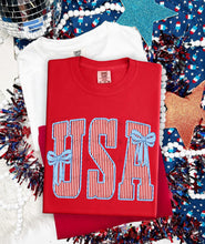 Load image into Gallery viewer, USA Red Stripes Blue Bow TRANSFER ET APR 26
