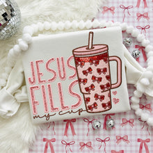 Load image into Gallery viewer, Jesus Fills My Cup Pink Red Faux Embroidery TRANSFER DWS JAN 26
