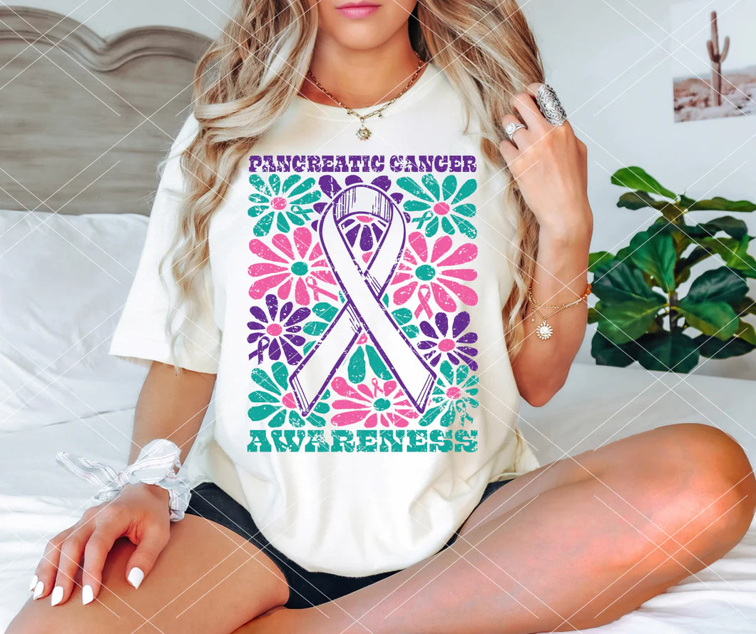 Pancreatic Cancer Awareness Groovy Floral TRANSFER