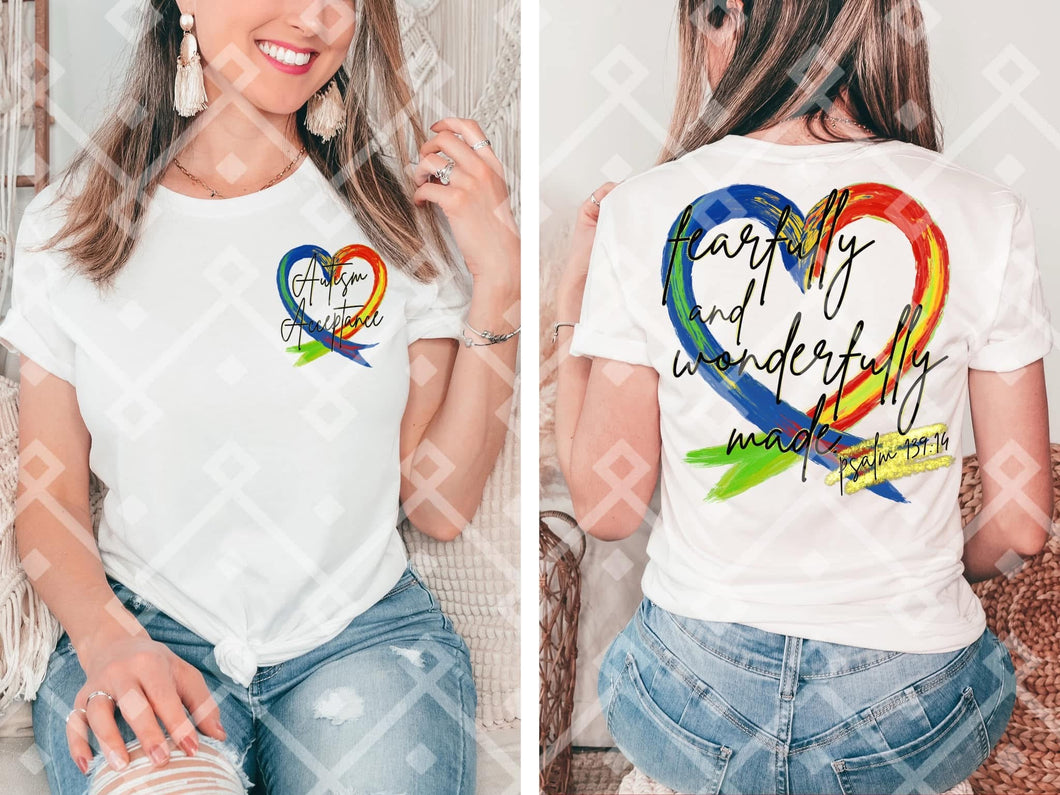 Fearfully And Wonderfully Made Autism Awareness Heart With Pocket TRANSFER