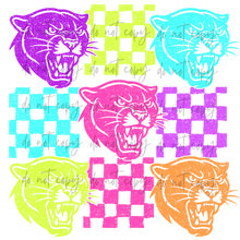 Load image into Gallery viewer, Neon Check Distressed Mascots TRANSFER CYBER JUNE 26
