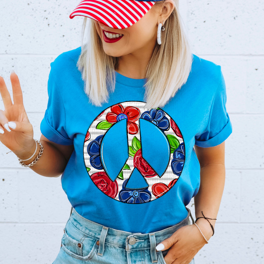Red Blue Floral Peace TRANSFER
