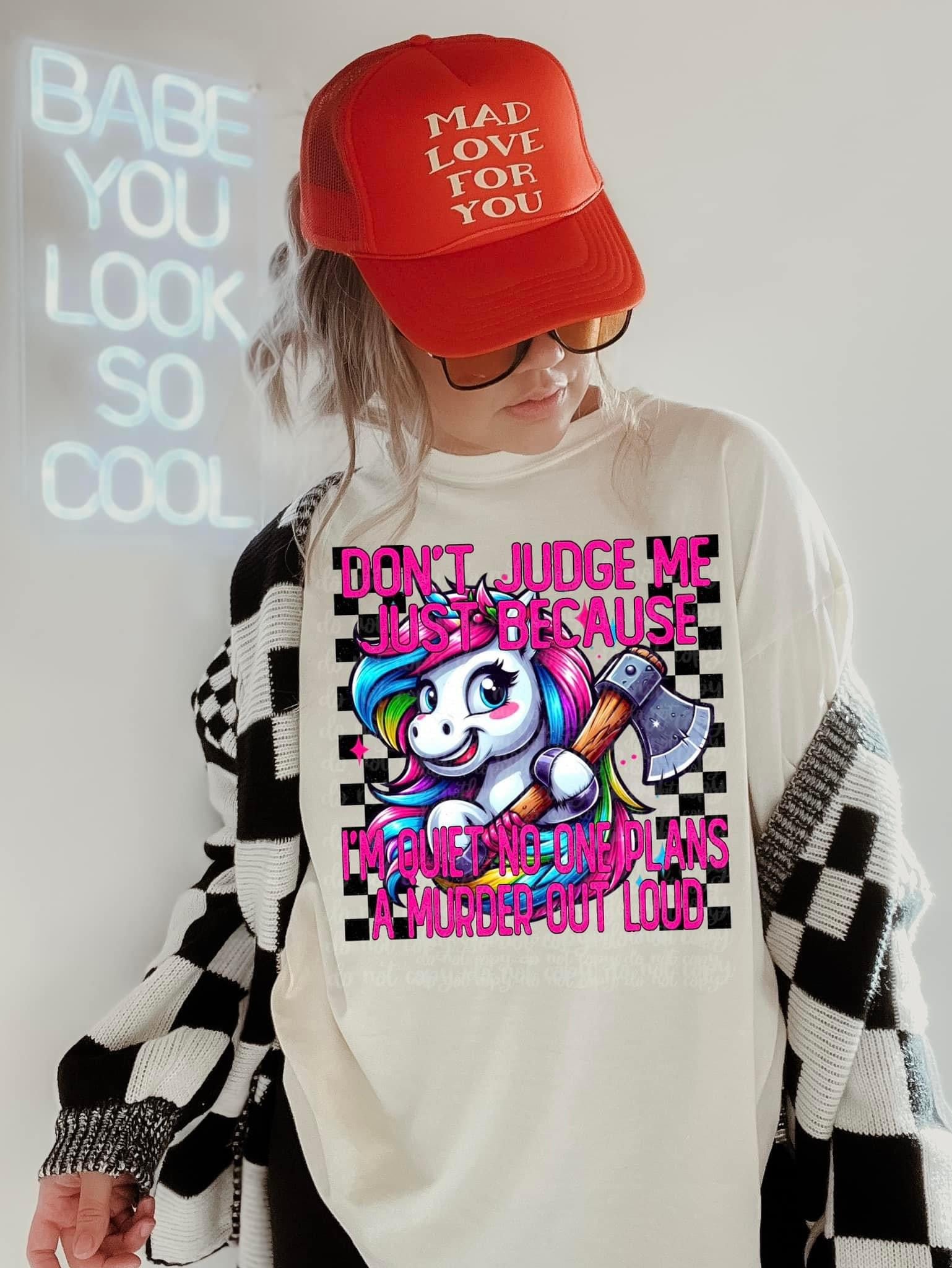 Murder Out Loud Unicorn Checkered Transfer Sassy Sublimation And Screen