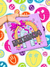 Load image into Gallery viewer, Rainbow Crayon Pink Bow School Mascots DROPDOWN TRANSFER CAP JUNE 26
