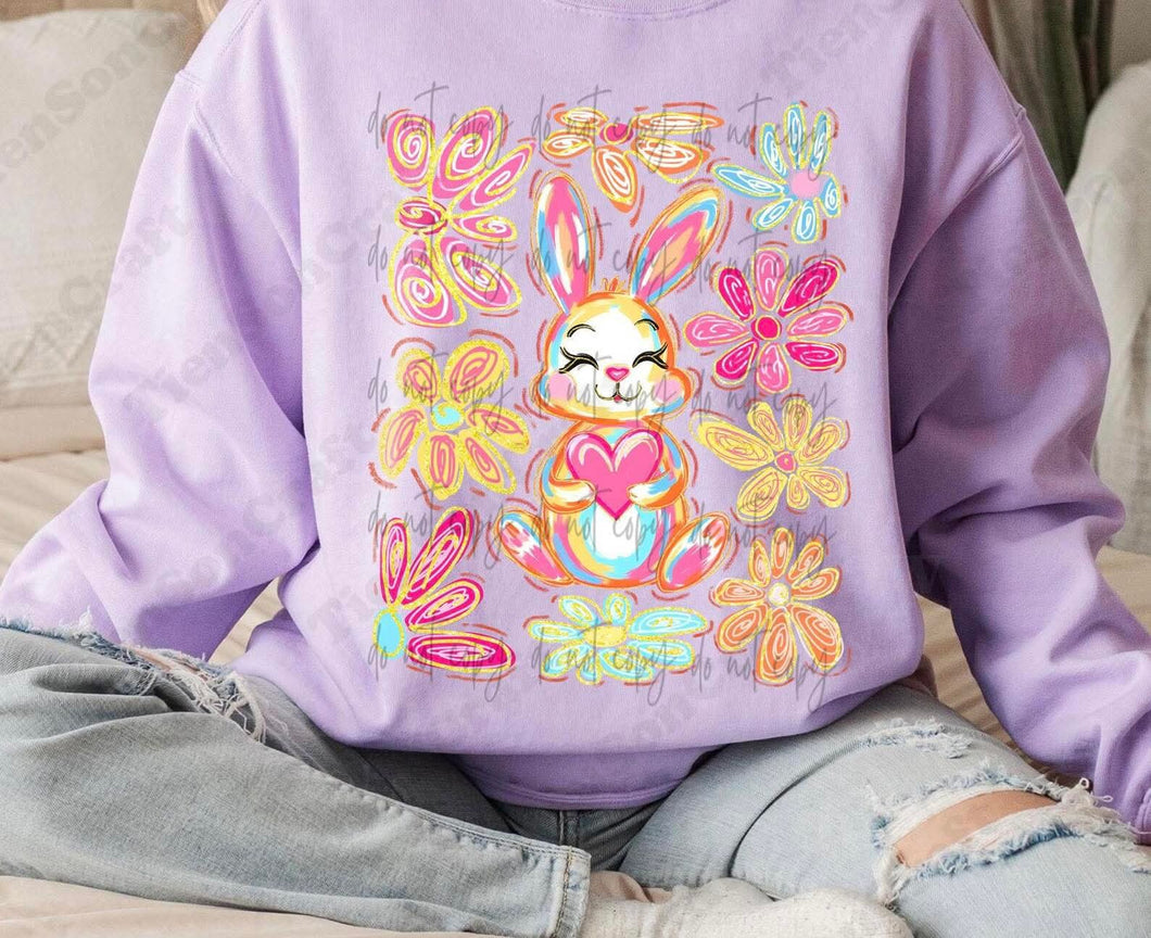 Floral Bunny Watercolor TRANSFER