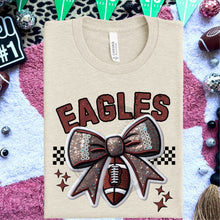Load image into Gallery viewer, Football Bow Faux Embroidery Mascot DROPDOWN TRANSFER HMWK 24
