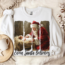 Load image into Gallery viewer, Even Santa Believes Distressed Edge Panels Santa And Baby Straw Crib TRANSFER SDD NOV 25
