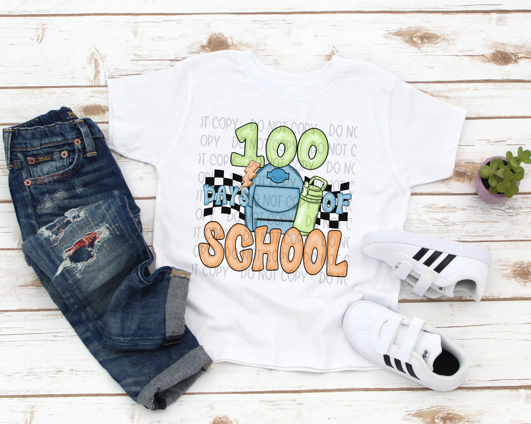 100 Days Of School Blue And Green Checkered TRANSFER