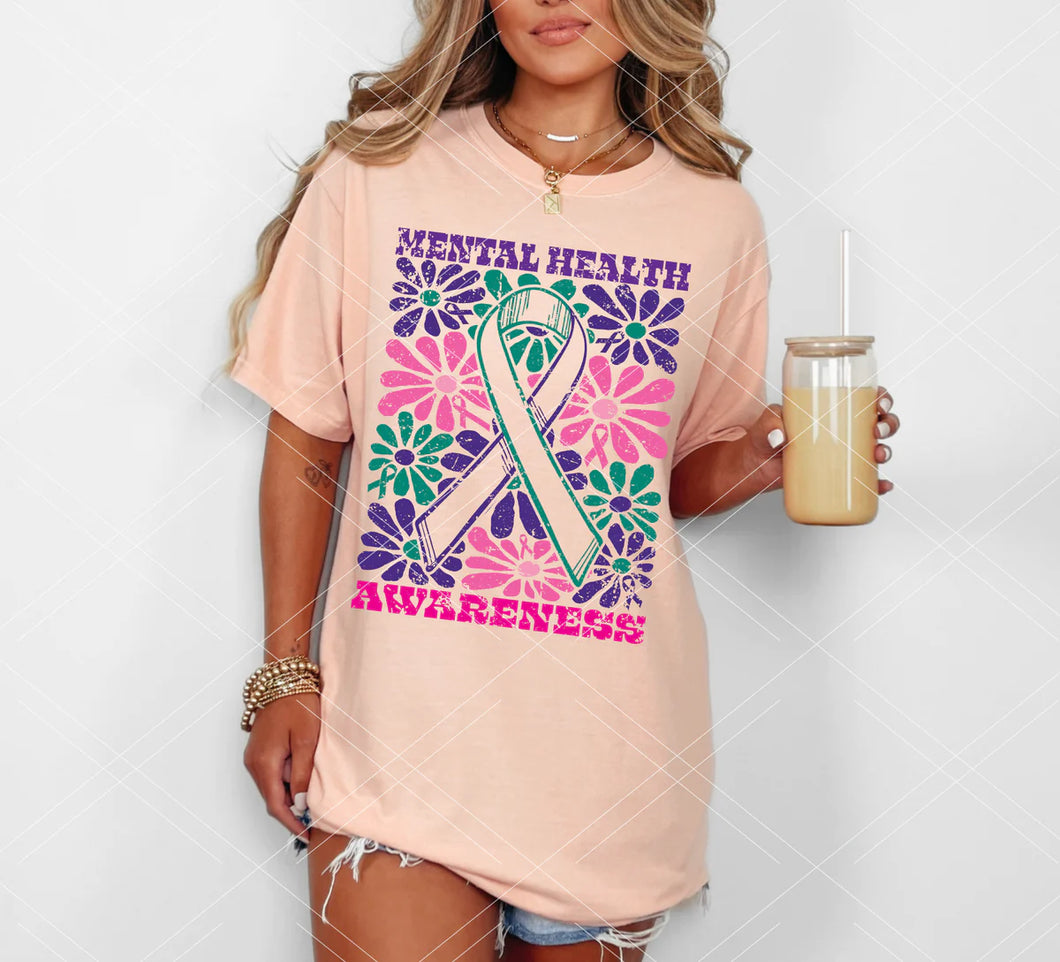 Mental Health Awareness Groovy Floral TRANSFER
