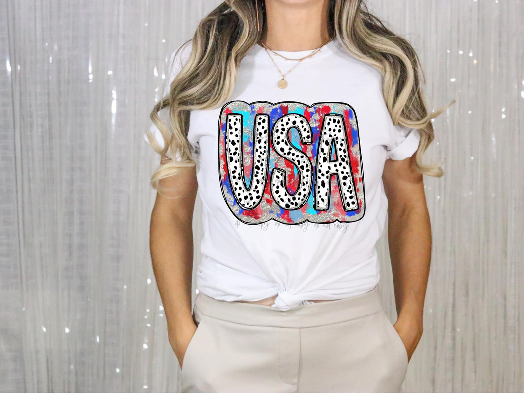 USA Red Blue Silver Dots TRANSFER