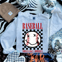 Load image into Gallery viewer, Baseball + Softball + T-Ball Smells Like A Home Run DROPDOWN TRANSFER MZM FEB 26
