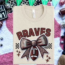 Load image into Gallery viewer, Football Bow Faux Embroidery Mascot DROPDOWN TRANSFER HMWK 24
