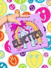 Load image into Gallery viewer, Rainbow Crayon Pink Bow School Mascots DROPDOWN TRANSFER CAP JUNE 26
