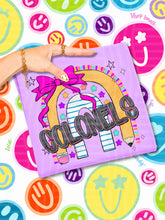 Load image into Gallery viewer, Rainbow Crayon Pink Bow School Mascots DROPDOWN TRANSFER CAP JUNE 26
