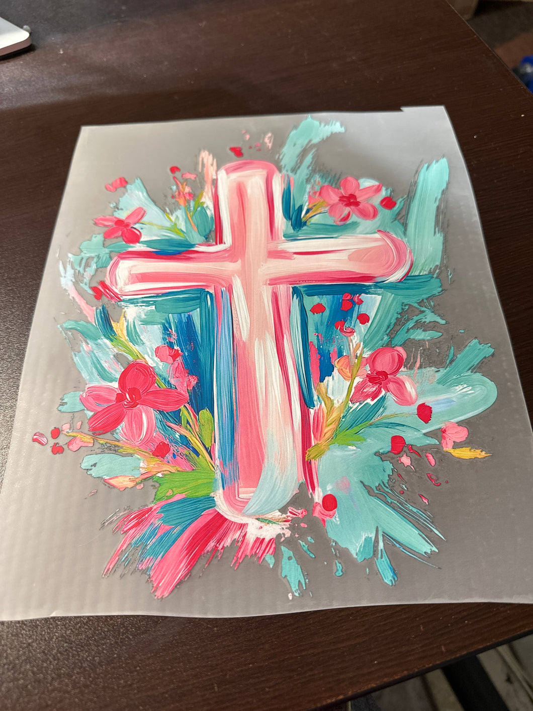 Watercolor Pink And Blue Cross RTS DTF TRANSFER
