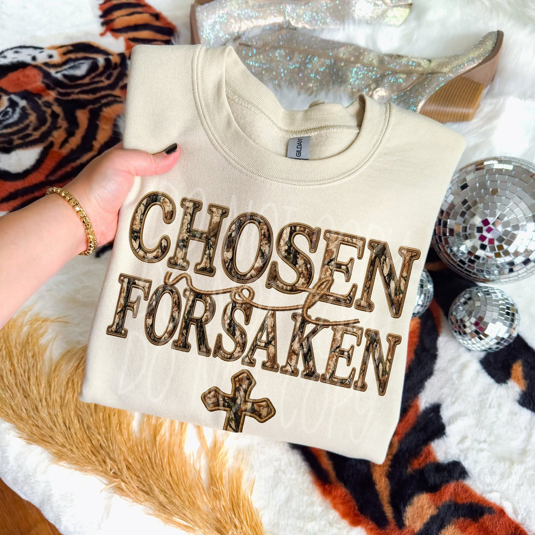 Chosen Not Forsaken Camo Faux Embroidery With Cross TRANSFER PHDC NOV 25