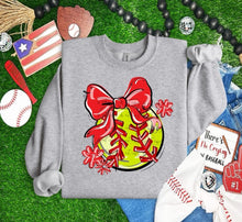 Load image into Gallery viewer, Play Ball Softball Bow With Flower DROPDOWN TRANSFER BIA
