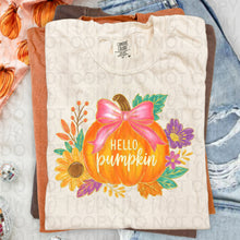 Load image into Gallery viewer, Floral hello Pumpkin Sunflower And Big Pink Bow TRANSFER UAC JULY 26
