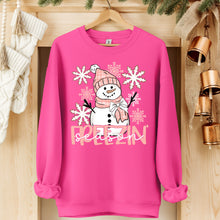 Load image into Gallery viewer, Freezin Season Pink Plaid Hat &amp; Scarf Snowman Snowflakes TRANSFER SDD NOV 25
