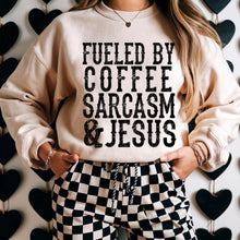 Load image into Gallery viewer, Fueled By Coffee Sarcasm &amp; Jesus Distressed Color DROPDOWN TRANSFER SDD MAR 26
