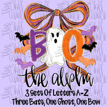Load image into Gallery viewer, Spooky Halloween Bats Bow Alpha Customized(Does not include numbers) DROPDOWN DTF TRANSFER
