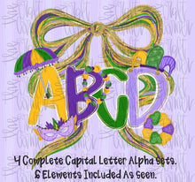 Load image into Gallery viewer, Mardi Gras Bow Alpha Customized(Does not include numbers) DROPDOWN DTF TRANSFER TCC
